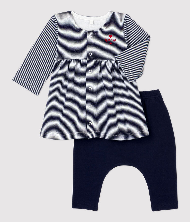 Body leggings a righe beb&egrave; in tubique in cotone biologico blu SMOKING/bianco MARSHMALLOW